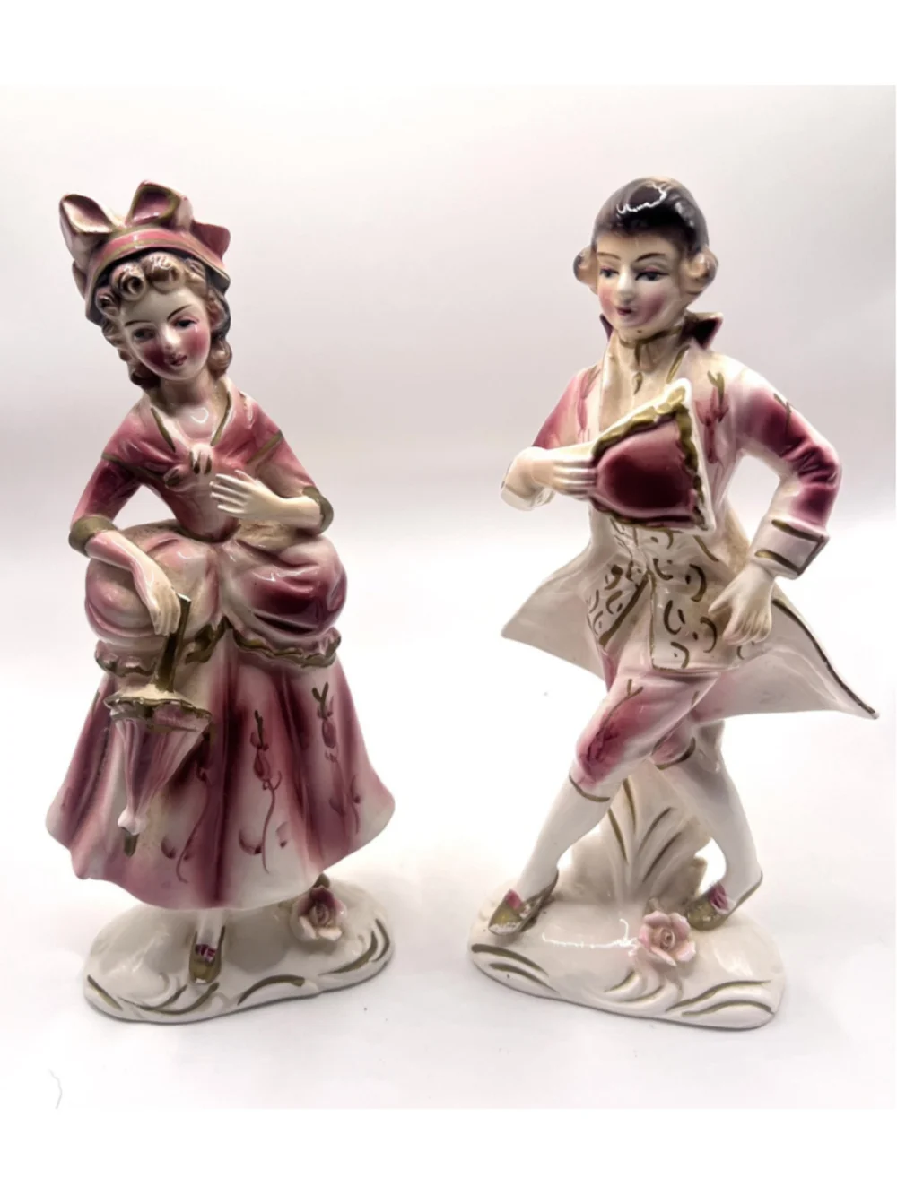Vintage Wales Victorian Porcelain Figurines Set Man Woman Couple Made in Japan
